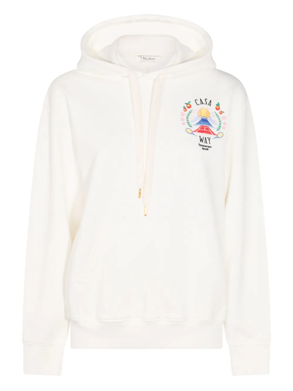 Mountain-motif hoodie with refined construction