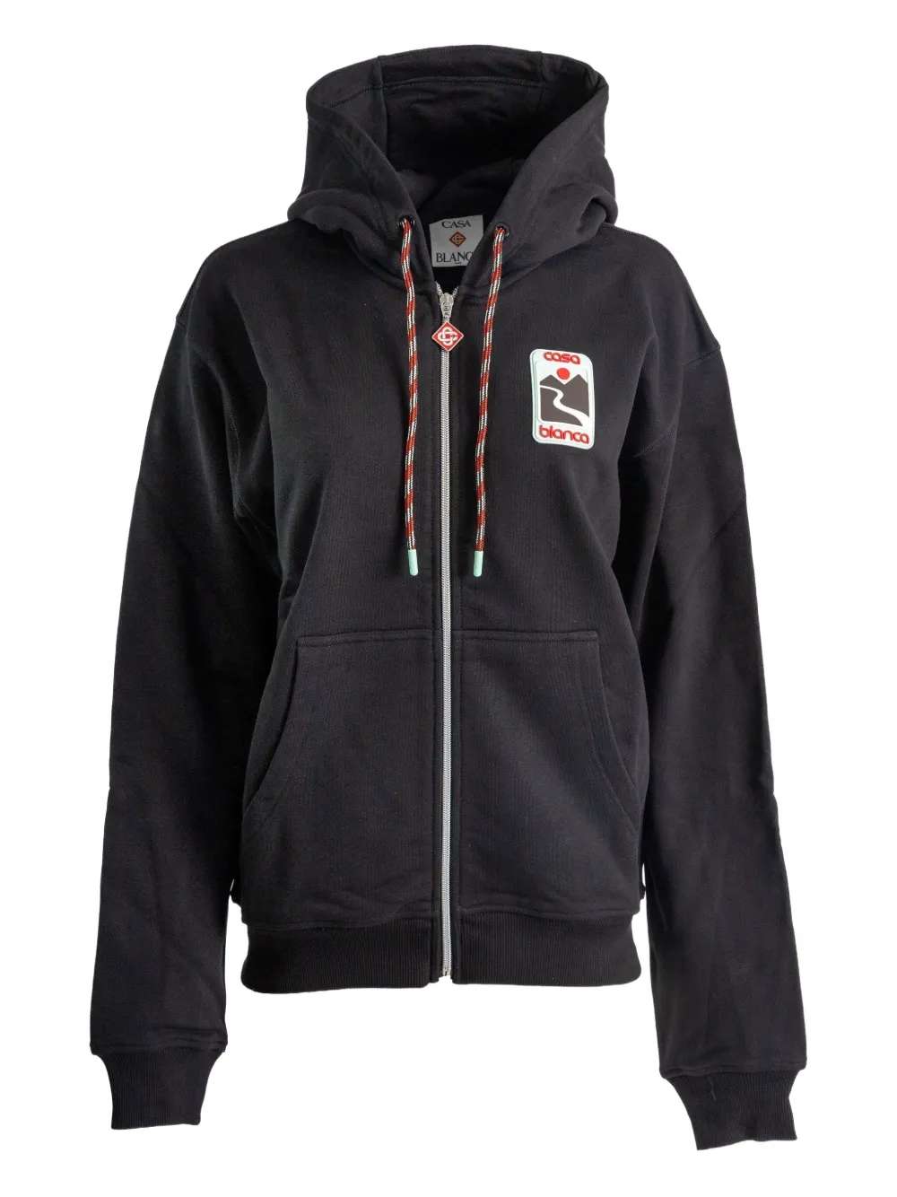 Close-up of premium Casablanca zip-up hoodie fabric and detailing